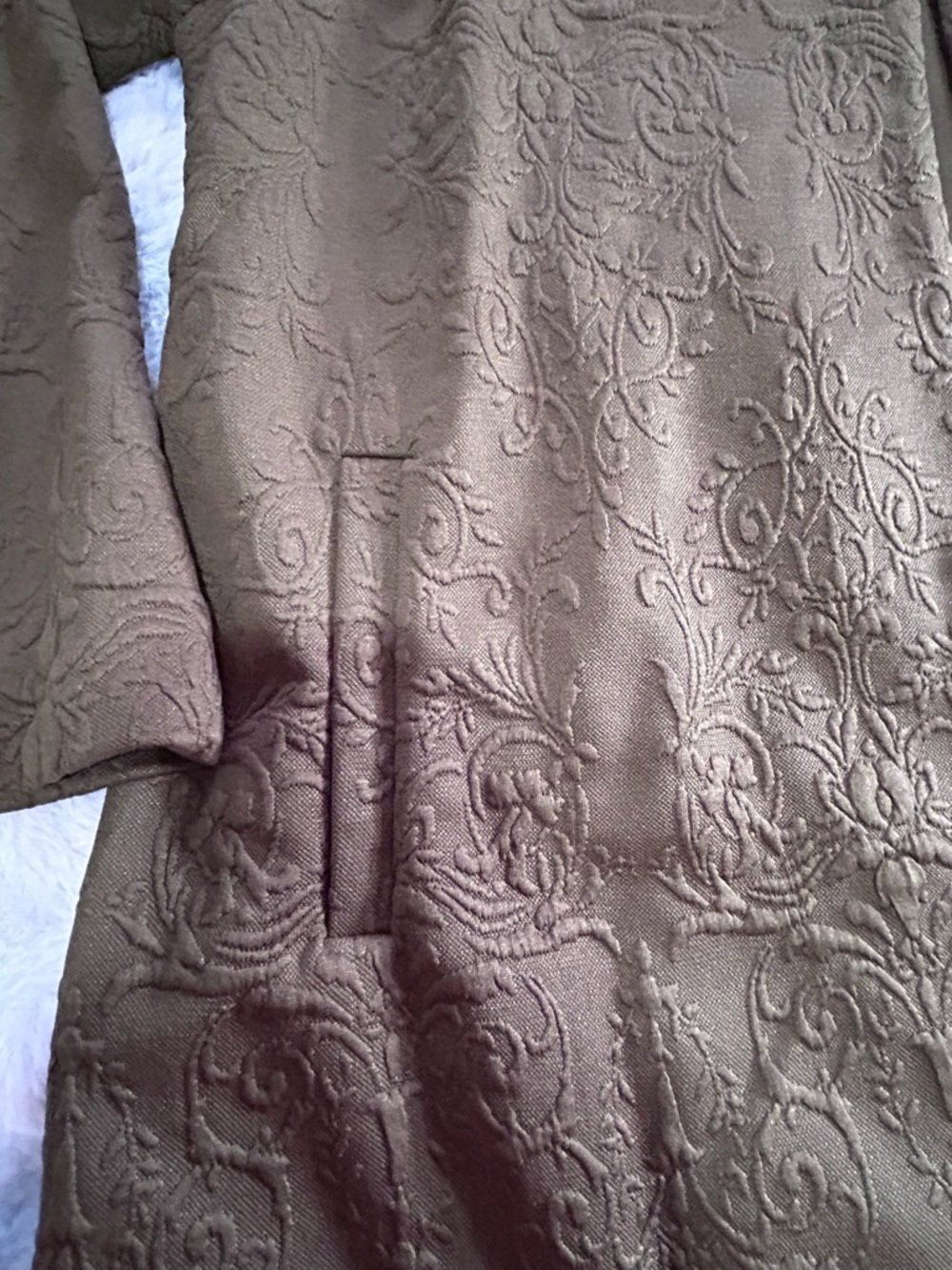 Dear Scarlett Olive Longline Embroidered Jacquard Midi Coat Large NWOT - Picture 6 of 11